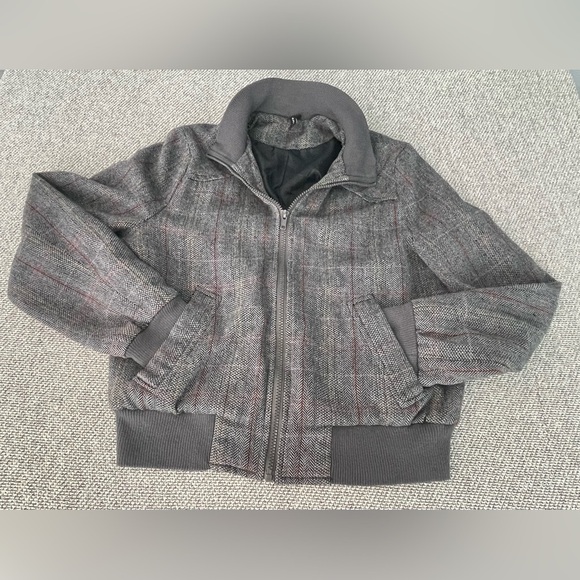 Sashimi Other - Gray Bomber Jacket with Plaid Pattern and Elastic Waistband